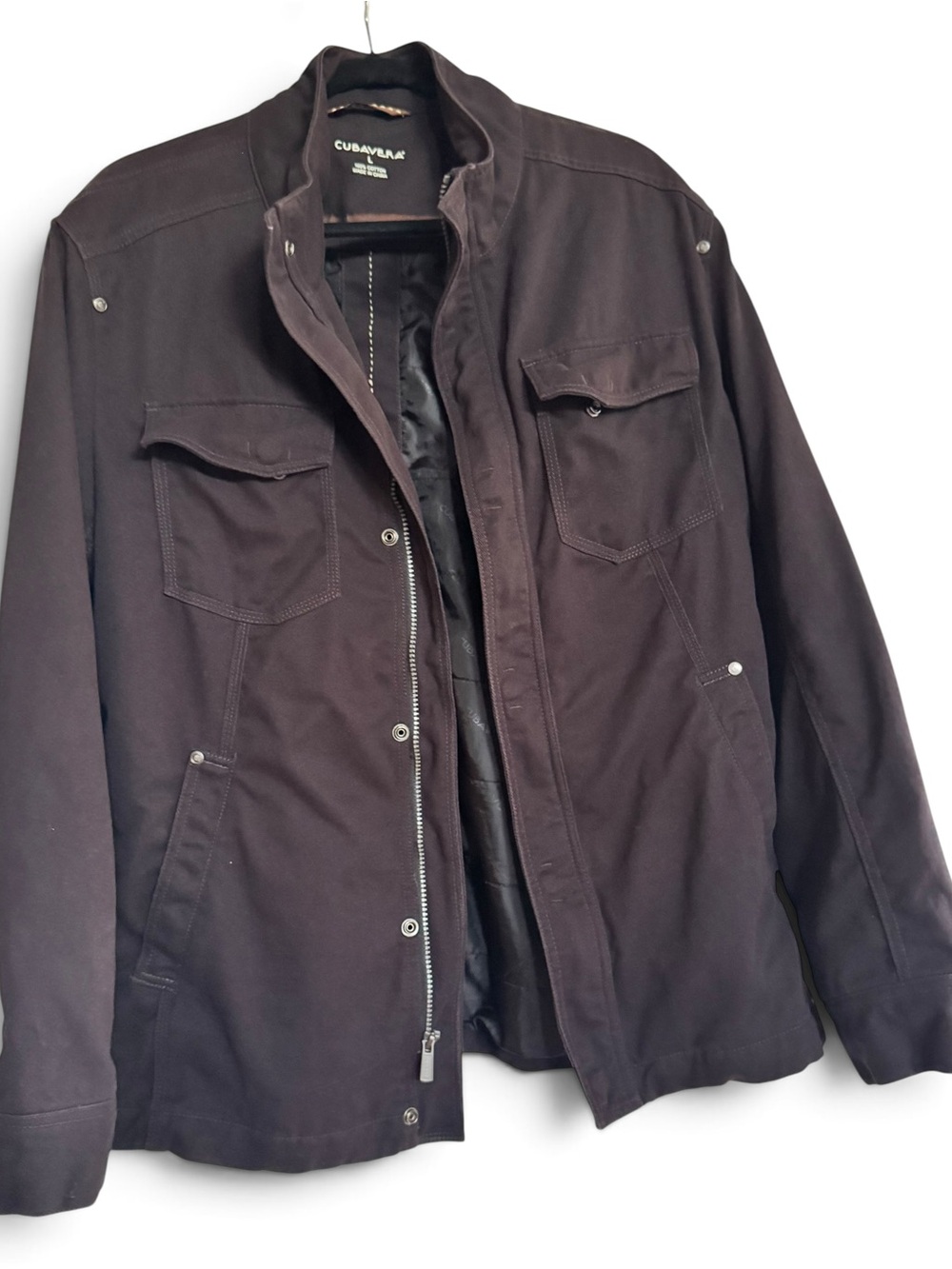 Cubavera Men's Dark Brown Field Jacket snap zipper
